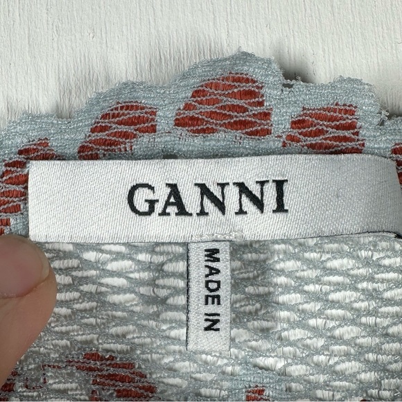 GANNI Lace Blouse Top Women's 40 US 8/10 M Teal Rust Floral Sheer Long‎ Sleeve - Picture 6 of 8